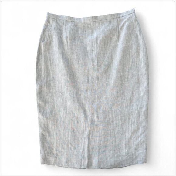 MaxMara Light Gray and White Herringbone Flax Linen Pencil Skirt NWT NEW 10 - Picture 1 of 3